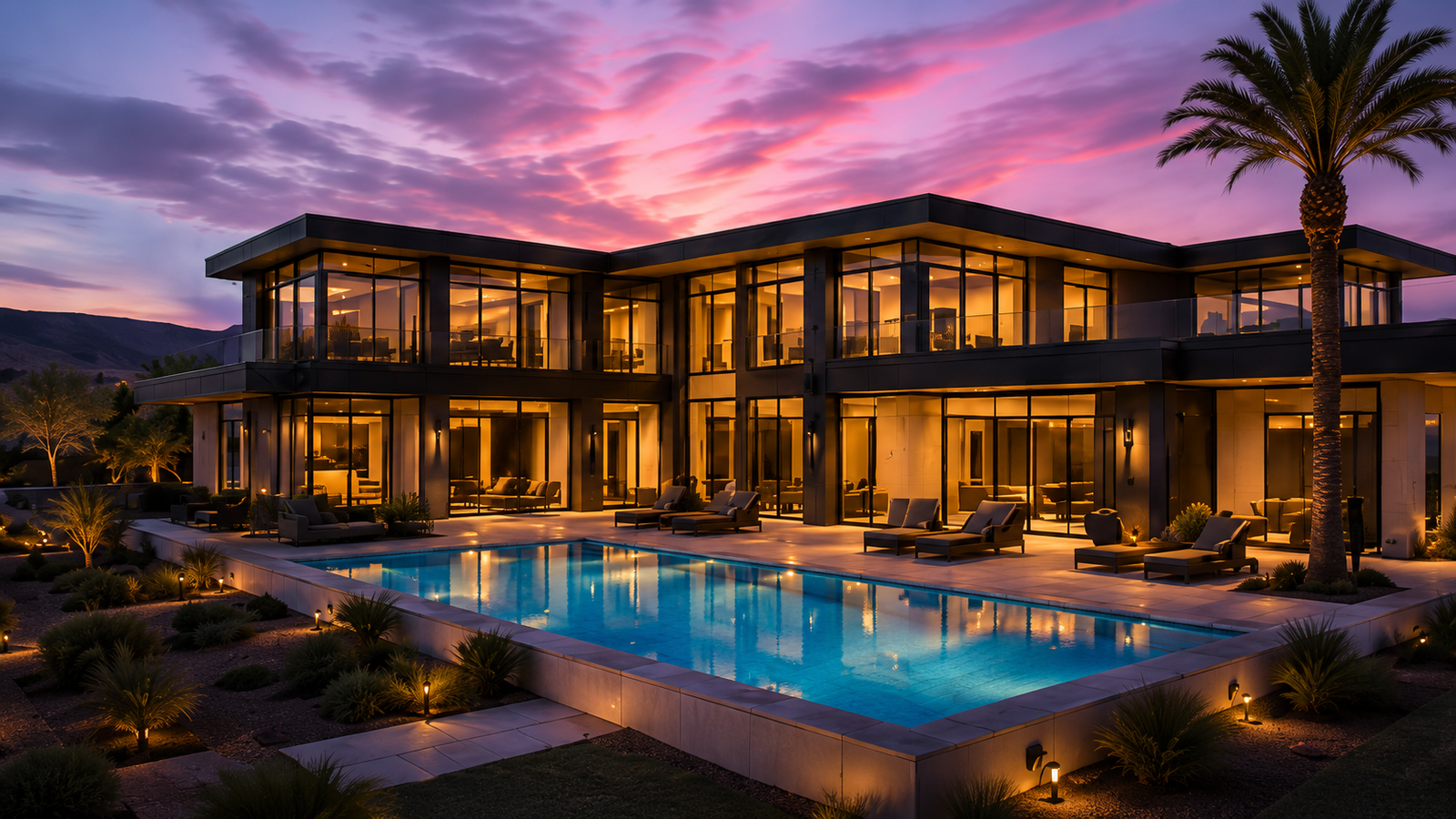 Luxury Las Vegas estate with infinity pool at sunset